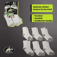 6 Paar Sportsocken für Kinder 2-3 Jahre bis Gr. 28 hoher Bund grau weiß