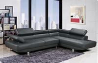 Ecksofa mit verstellbare Kopf- und Arm-Funktionen HSP108-DGR - Dunkelgrau in Lederoptik