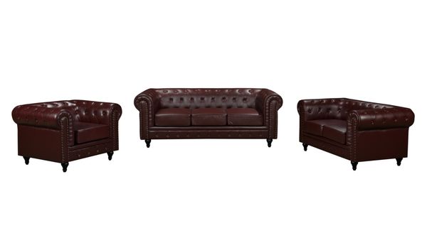 Happy Home gepolsteter 3-2-1 Sitzer Sofa-Set HSP107-DRT dunkelrot Lederoptik