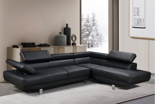 Ecksofa mit verstellbare Kopf- und Arm-Funktionen in Lederoptik - Schwarz