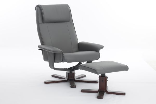 Verstellbarer Relaxsessel mit Hocker & Holzbeine - Grau