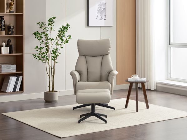 Gepolsteter Relaxsessel mit Hocker, ca. 76 x (86,5-113,5) x (109-91,5) cm - Beige