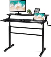 COSTWAY Schreibtisch höhenverstellbar, Stehtisch mit Monitor Regal