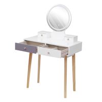Happy Home Schminktisch mit LED Spiegel, 4 Schubladen und Hocker HDT02-WEI weiß