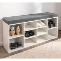Sitzbank mit Schuhablage, Sitzkissen und 10 Fächer - ca. 102 cm x 30 cm x 48,5 cm - Weiß