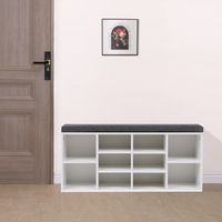 Sitzbank mit Schuhablage, Sitzkissen und 10 Fächer - ca. 102 cm x 30 cm x 48,5 cm - Weiß