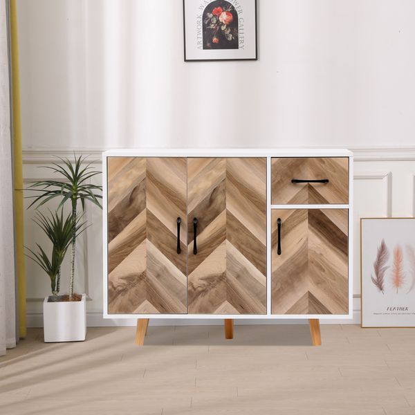 Happy Home Sideboard Kommode Dreitüriger Stauraumschrank mit 1 Schublade HWR19-HOL Holz