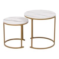Happy Home Satztisch Couchtisch Beistelltisch 2 tlg. HWT51-WEI Marmor Weiß Dekor Gestell Gold