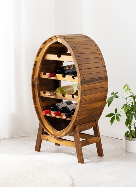 Rundes Weinregal für 12 Flaschen, ca. 48 cm x 30 cm x 88 cm - Akazienholz