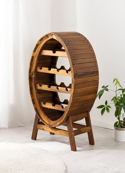 Rundes Weinregal für 12 Flaschen, ca. 48 cm x 30 cm x 88 cm - Akazienholz
