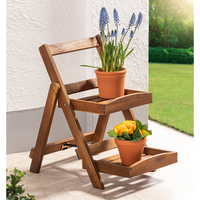 2-stufiges Blumentreppe mit 2 Ablagen, ca. 54,5 x 40 x 56,5 cm aus Akazienholz