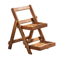 2-stufiges Blumentreppe mit 2 Ablagen, ca. 54,5 x 40 x 56,5 cm aus Akazienholz