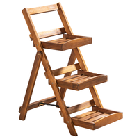 3-stufiges Blumentreppe mit 3 Ablagen, ca. 65 x 40 x 80 cm aus Akazienholz