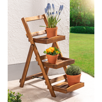 3-stufiges Blumentreppe mit 3 Ablagen, ca. 65 x 40 x 80 cm aus Akazienholz