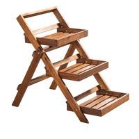 3-stufiges Blumentreppe mit 3 Ablagen, ca. 81 x 55 x 76,5 cm aus Akazienholz