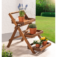 3-stufiges Blumentreppe mit 3 Ablagen, ca. 81 x 55 x 76,5 cm aus Akazienholz