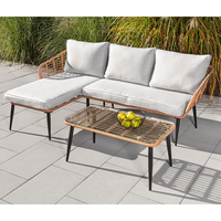 Eck-Loungeset 8tlg. helles Rattan mit Sitzkissen in beige