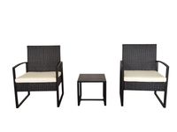 Happy Home Casual-Set 3 tlg. Balkonset Sitzgruppe HGS44-BEI schwarzes Rattan mit Sitzkissen in beige