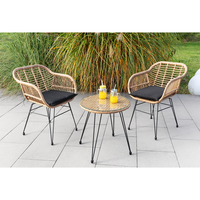 3tlg. Balkonset helles Rattan mit Sitzkissen - Schwarz