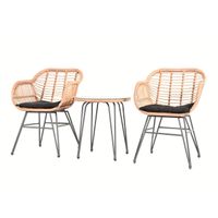 Happy Home Casual-Set 3 tlg. Balkonset Sitzgruppe HGS43-SCH helles Rattan mit Sitzkissen in schwarz