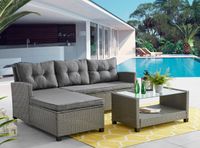 Happy Home Ecklounge-Set 8tlg. HGS42-GRA graues Rattan mit Sitzkissen in grau
