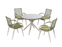 Dining-Set 9tlg. aus Rattan mit Sitzkissen - Grün
