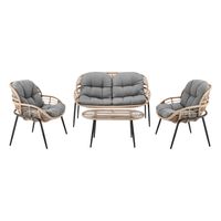 8-tlg. Lounge-Set aus hellem Rattan mit Sitzkissen - Grau