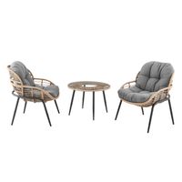 Happy Home Dining-Set 3tlg. HGS39-GRA helles Rattan mit Sitzkissen in grau