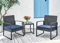 Happy Home Bistro-Set 3 tlg. HGE47-SDB schwarz mit dunkelblauen Sitzkissen