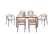 7tlg. Dining Set HGS33-BEI helles Rattan mit Sitzkissen in Beige