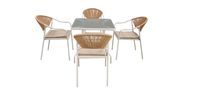 Happy Home 5 tlg. Dining Set HGS34-BEI helles Rattan mit Sitzkissen in Beige