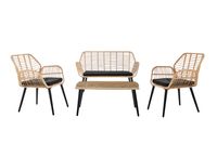 Loungeset 7tlg. helles Rattan mit Sitzkissen in schwarz 