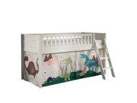 Spielbett SCOTT, LF 90 x 200 cm, mit Rolllattenrost, Leiter und Textilset "Dino", weiß lackiert