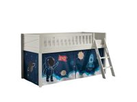 Spielbett SCOTT, 90x200 cm, mit Lattenrost, Leiter, Textilset "Space Shuttle", weiß lackiert