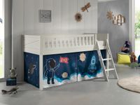Spielbett SCOTT, LF 90 x 200 cm, mit Rolllattenrost, Leiter und Textilset "Space Shuttle", weiß lackiert