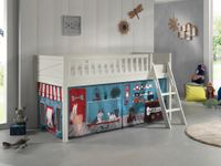 Spielbett SCOTT, 90x200 cm, mit Lattenrost, Leiter, Textilset "Pet Shop", weiß lackiert