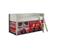 Spielbett SCOTT, 90x200 cm, mit Lattenrost, Leiter, Textilset "FIRE RESCUE", weiß lackiert