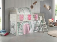 Spielbett SCOTT, LF 90 x 200 cm, mit Rolllattenrost, Leiter und Textilset Vorhang, Tunnel und 3 Taschen "Birdy"