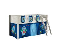 Spielbett SCOTT, 90x200 cm, mit Lattenrost, Leiter, Textilset Vorhang, 3 Taschen "Astro"