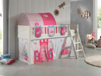 Spielbett SCOTT, LF 90 x 200 cm, mit Rolllattenrost, Leiter und Textilset Vorhang, Tunnel und 3 Taschen "Princess"