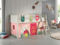 Spielbett SCOTT, LF 90 x 200 cm, mit Rolllattenrost, Leiter und Textilset Vorhang und 3 Taschen "Spring"