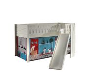 Spielbett SCOTT, 90x200 cm, mit Lattenrost, Rutsche, Leiter, Textilset "Pet Shop", weiß lackiert