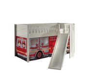 Spielbett SCOTT, 90x200 cm, mit Lattenrost, Rutsche, Leiter, Textilset "FIRE RESCUE", weiß lackiert