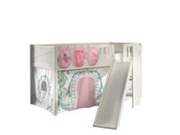 Spielbett SCOTT, 90x200 cm, mit Lattenrost, Rutsche, Leiter, Textilset Vorhang, 3 Taschen "Birdy"