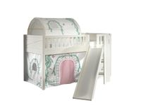 Spielbett SCOTT, 90x200 cm, mit Lattenrost, Rutsche, Leiter, Textilset Vorhang, Tunnel "Birdy"