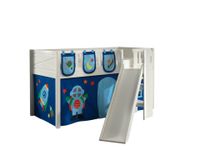 Spielbett SCOTT, 90x200 cm, mit Lattenrost, Rutsche, Leiter, Textilset Vorhang, 3 Taschen "Astro"