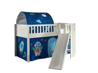 Spielbett SCOTT, 90x200 cm, mit Lattenrost, Rutsche, Leiter, Textilset Vorhang, Tunnel "Astro"