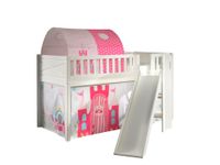 Spielbett SCOTT, 90x200 cm, mit Lattenrost, Rutsche, Leiter, Textilset Vorhang, Tunnel "Princess"