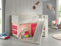 Spielbett SCOTT, LF 90 x 200 cm, mit Rolllattenrost, Rutsche, Leiter und Textilset Vorhang "Spring"