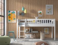 Spielbett SCOTT, LF 90 x 200 cm, mit Rolllattenrost und Leiter, Ausf. Kiefer massiv weiß lackiert